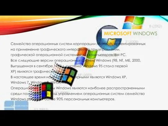 MICROSOFT WINDOWS Семейство операционных систем корпорации Microsoft, ориентированных на применение графического
