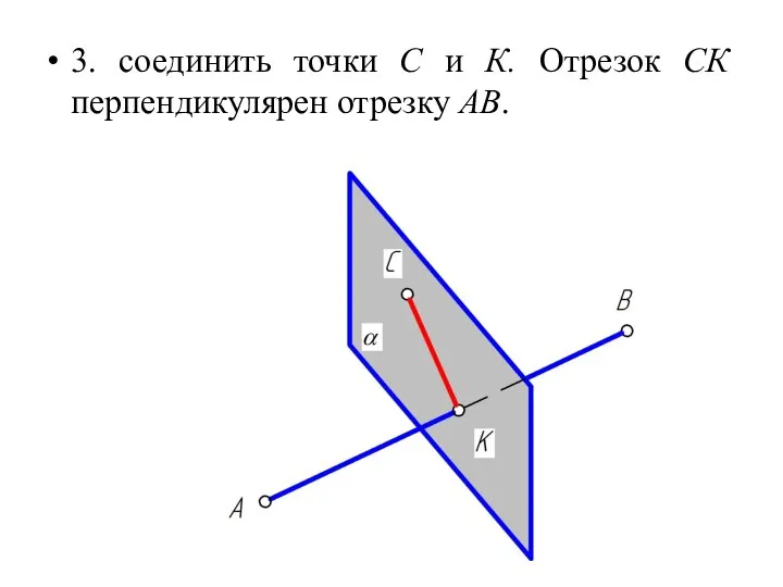 3. соединить точки С и К. Отрезок СК перпендикулярен отрезку АВ.