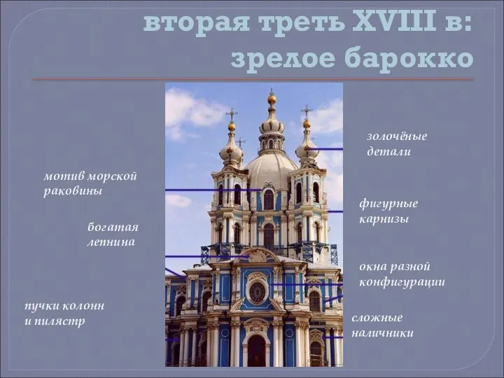 вторая треть XVIII в: зрелое барокко мотив морской раковины богатая лепнина