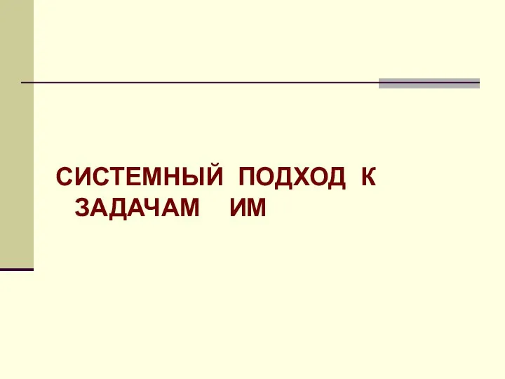 СИСТЕМНЫЙ ПОДХОД К ЗАДАЧАМ ИМ