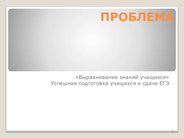 ПРОБЛЕМА «Выравнивание знаний учащихся» Успешная подготовка учащихся к сдаче ЕГЭ