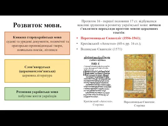 Розвиток мови. Протягом 16 - першої половини 17 ст. відбувалися важливі