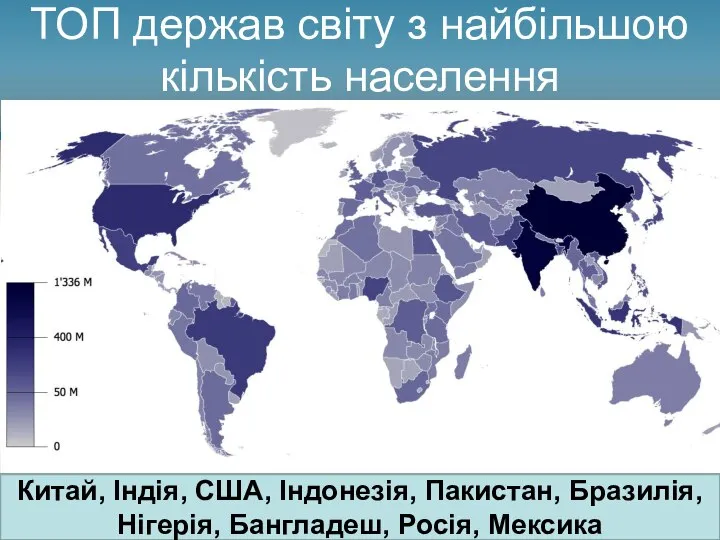 ТОП держав світу з найбільшою кількість населення Китай, Індія, США, Індонезія,