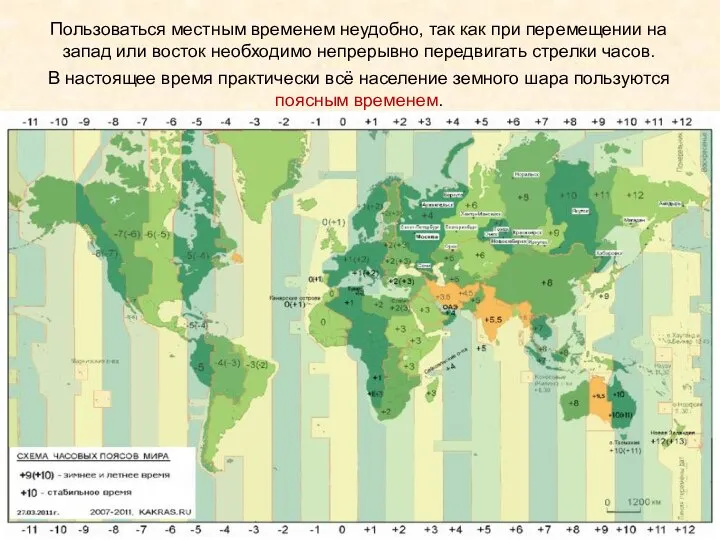 Пользоваться местным временем неудобно, так как при перемещении на запад или