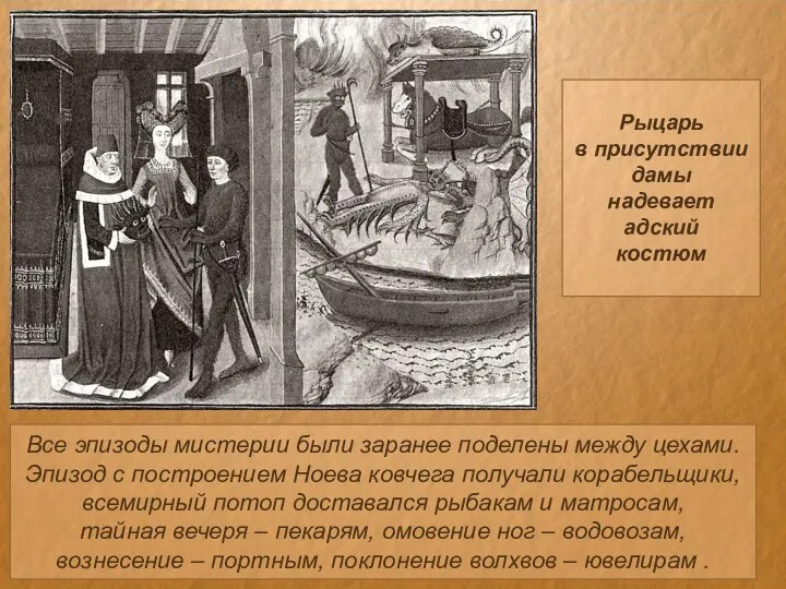 Все эпизоды мистерии были заранее поделены между цехами. Эпизод с построением