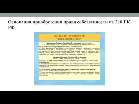 Основания приобретения права собственности ст. 218 ГК РФ