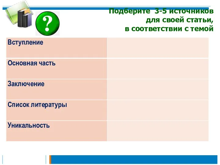 Подберите 3-5 источников для своей статьи, в соответствии с темой