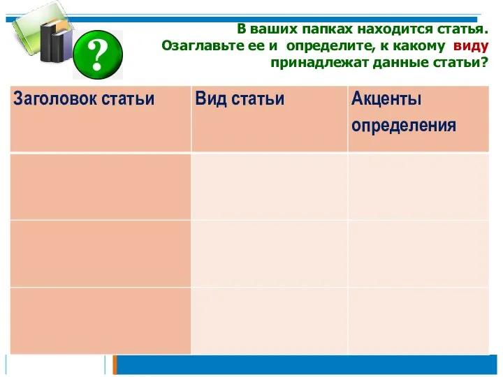 В ваших папках находится статья. Озаглавьте ее и определите, к какому виду принадлежат данные статьи?