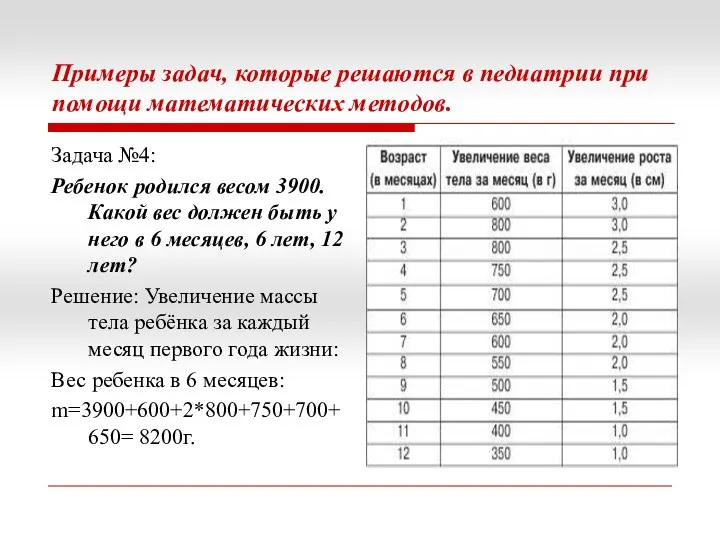 Примеры задач, которые решаются в педиатрии при помощи математических методов. Задача