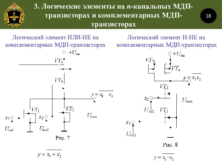 18 Логический элемент И-НЕ на комплементарных МДП-транзисторах Логический элемент ИЛИ-НЕ на