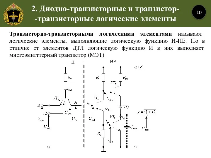 Транзисторно-транзисторный логический элемент (ТТЛ) 2. Диодно-транзисторные и транзистор- -транзисторные логические элементы