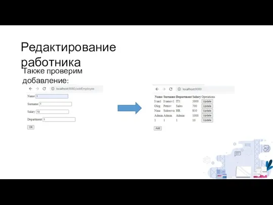 Редактирование работника Также проверим добавление: