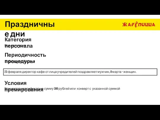 Праздничные дни Категория персонала Все категории Периодичность процедуры 23 февраля /