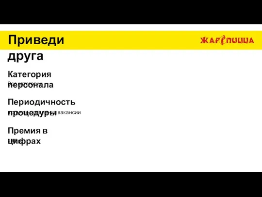 Приведи друга Категория персонала Все категории Периодичность процедуры Премия в цифрах