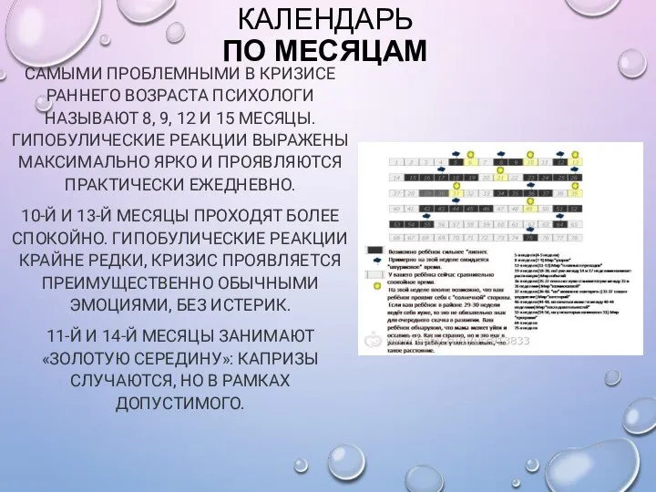 КАЛЕНДАРЬ ПО МЕСЯЦАМ САМЫМИ ПРОБЛЕМНЫМИ В КРИЗИСЕ РАННЕГО ВОЗРАСТА ПСИХОЛОГИ НАЗЫВАЮТ