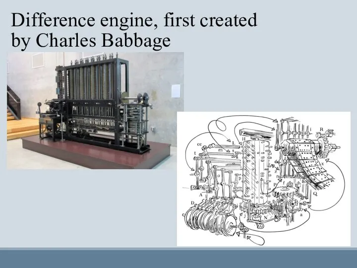 Difference engine, first created by Charles Babbage