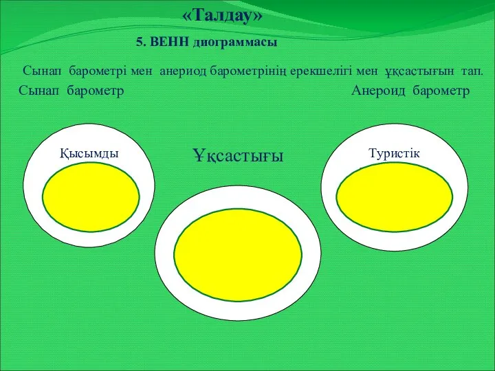 «Талдау» ВЕНН диограммасы 5. ВЕНН диограммасы Қысымды тұрақты жағдайда өлшеу үшін