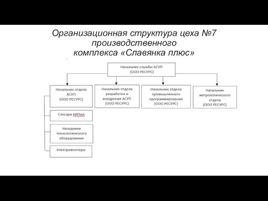 Организационная структура цеха №7 производственного комплекса «Славянка плюс»