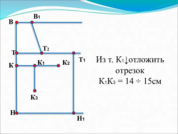 Из т. К1↓отложить отрезок К1К3 = 14 ÷ 15см В Н