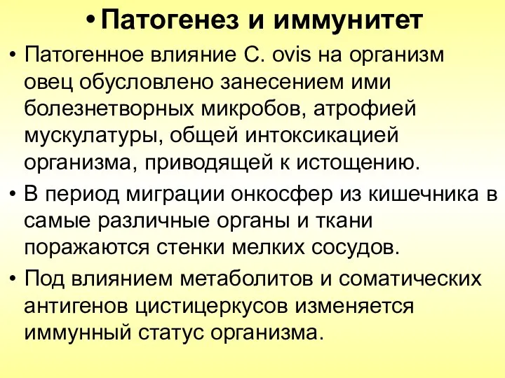 Патогенез и иммунитет Патогенное влияние С. ovis на организм овец обусловлено