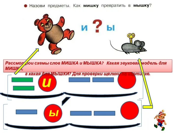 ы и Рассмотрои схемы слов МИШКА и МЫШКА? Какая звуковая модель