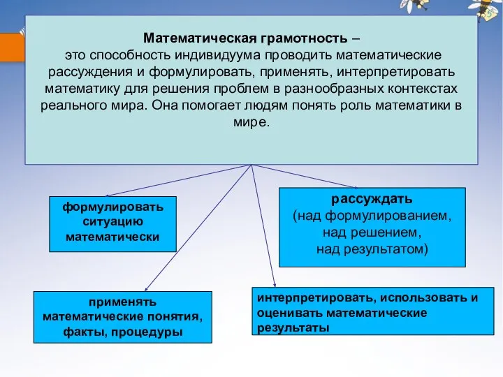 Математическая грамотность – это способность индивидуума проводить математические рассуждения и формулировать,