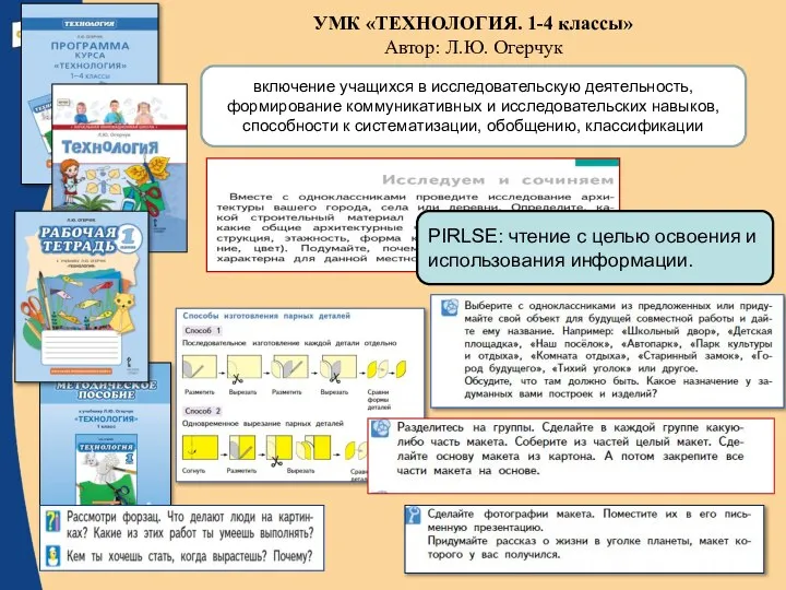 УМК «ТЕХНОЛОГИЯ. 1-4 классы» Автор: Л.Ю. Огерчук включение учащихся в исследовательскую