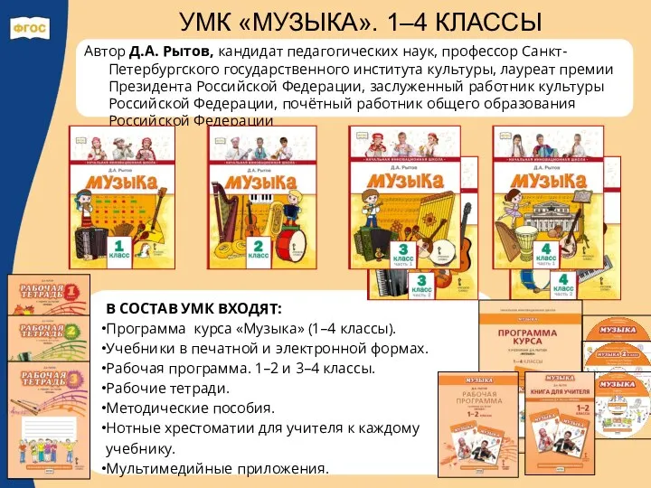 УМК «МУЗЫКА». 1–4 КЛАССЫ Автор Д.А. Рытов, кандидат педагогических наук, профессор