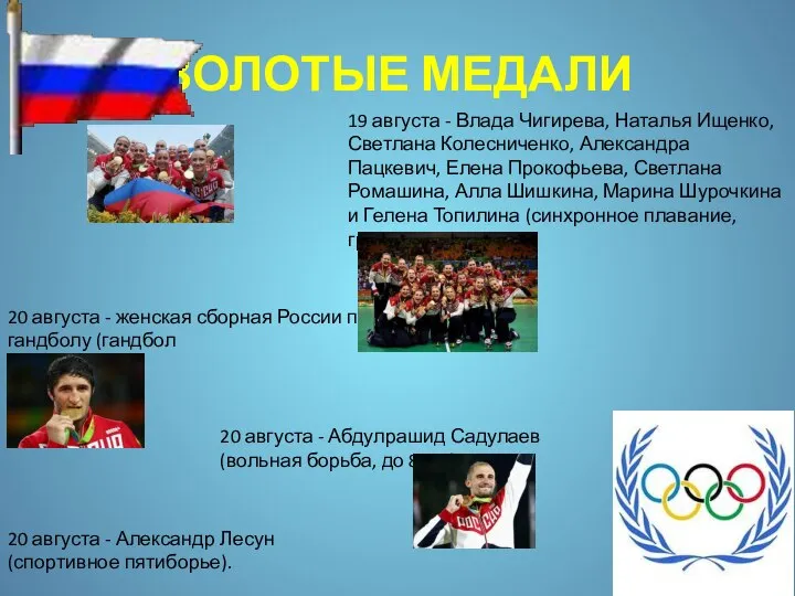 ЗОЛОТЫЕ МЕДАЛИ 19 августа - Влада Чигирева, Наталья Ищенко, Светлана Колесниченко,