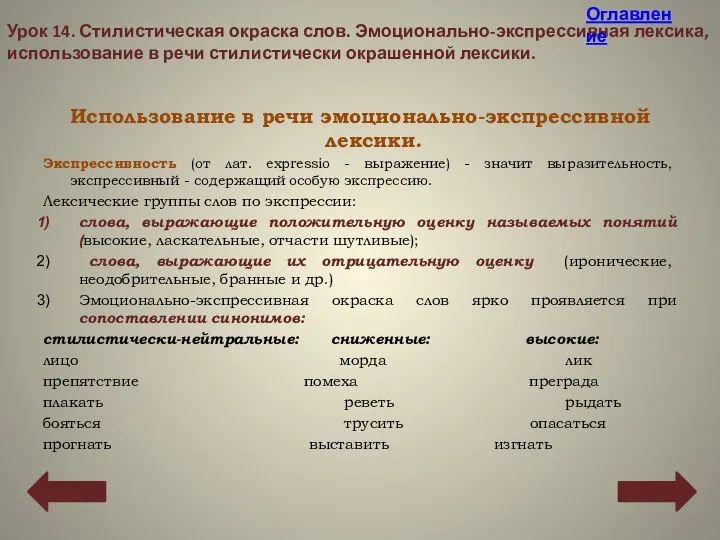 Использование в речи эмоционально-экспрессивной лексики. Экспрессивность (от лат. еxpressio - выражение)