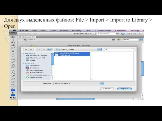 Для двух выделенных файлов: File > Import > Import to Library > Open