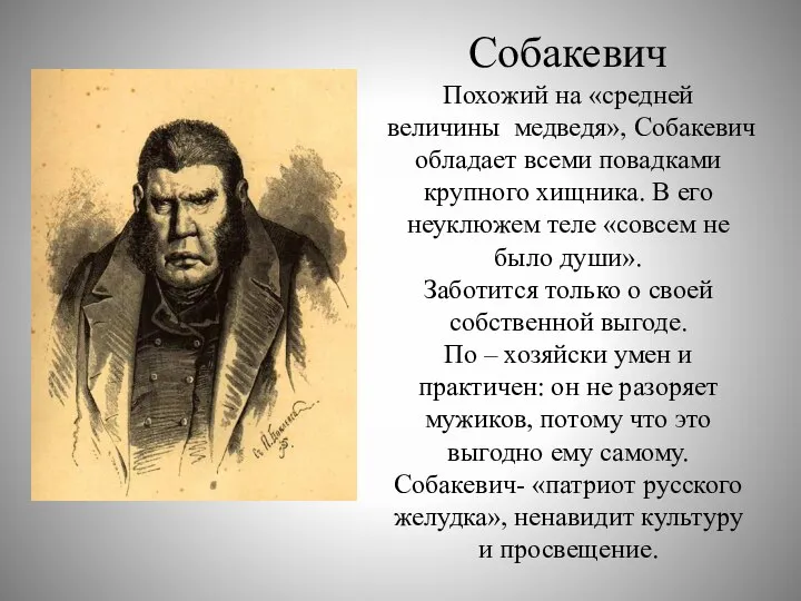 Собакевич Похожий на «средней величины медведя», Собакевич обладает всеми повадками крупного