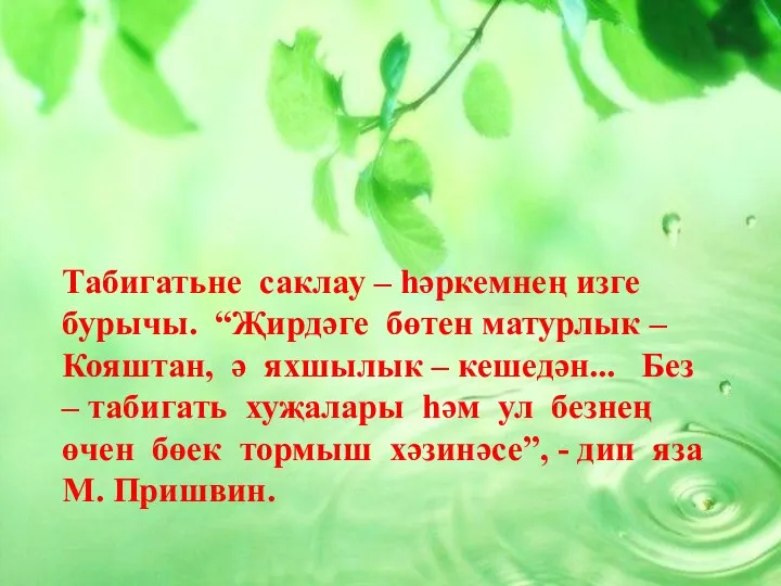 Табигатьне саклау – һәркемнең изге бурычы. “Җирдәге бөтен матурлык – Кояштан,