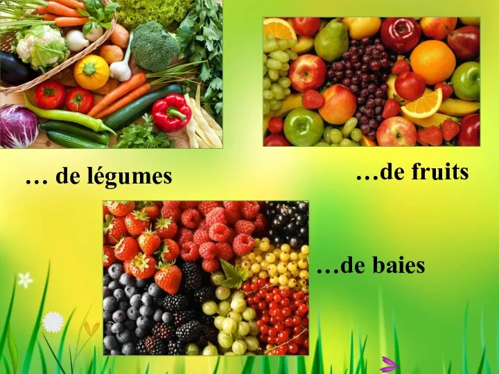 … de légumes …de fruits …de baies