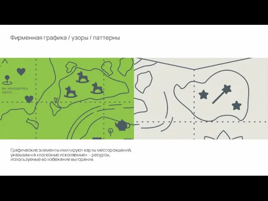 Графические элементы имитируют карты месторождений, указывая на «полезные ископаемые» – ресурсы, используемые во избежание выгорания.