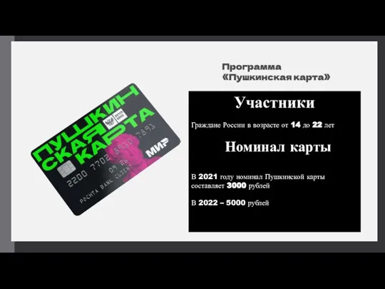 Участники Граждане России в возрасте от 14 до 22 лет Номинал