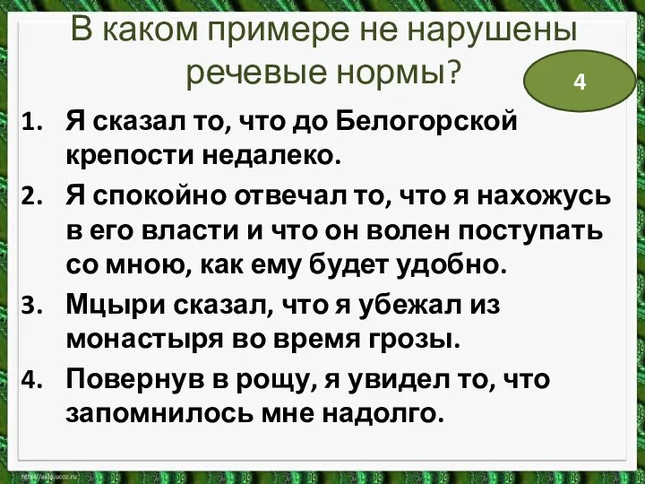 В каком примере не нарушены речевые нормы? Я сказал то, что