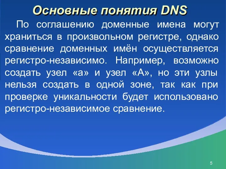 Основные понятия DNS По соглашению доменные имена могут храниться в произвольном