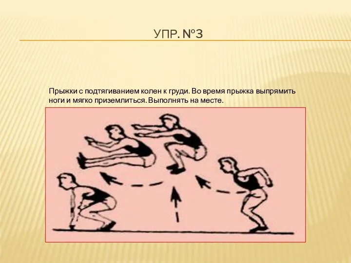 УПР. №3 Прыжки с подтягиванием колен к груди. Во время прыжка