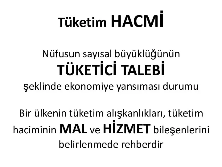 Tüketim HACMİ Nüfusun sayısal büyüklüğünün TÜKETİCİ TALEBİ şeklinde ekonomiye yansıması durumu