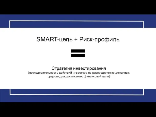 SMART-цель + Риск-профиль Стратегия инвестирования (последовательность действий инвестора по распределению денежных средств для достижению финансовой цели)