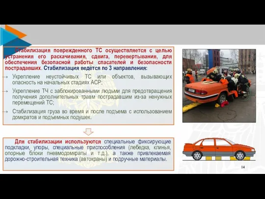 Стабилизация поврежденного ТС осуществляется с целью устранения его раскачивания, сдвига, перевертывания,