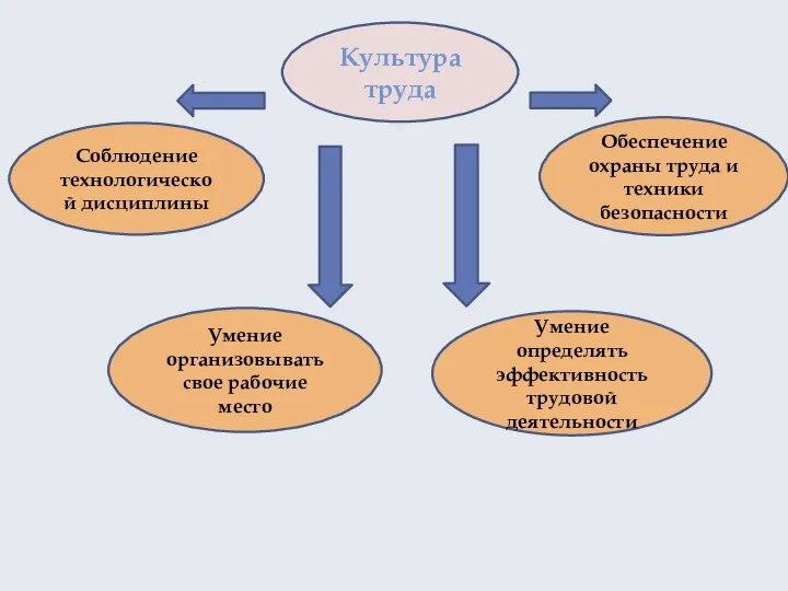 Культура труда Соблюдение технологической дисциплины Умение организовывать свое рабочие место Умение