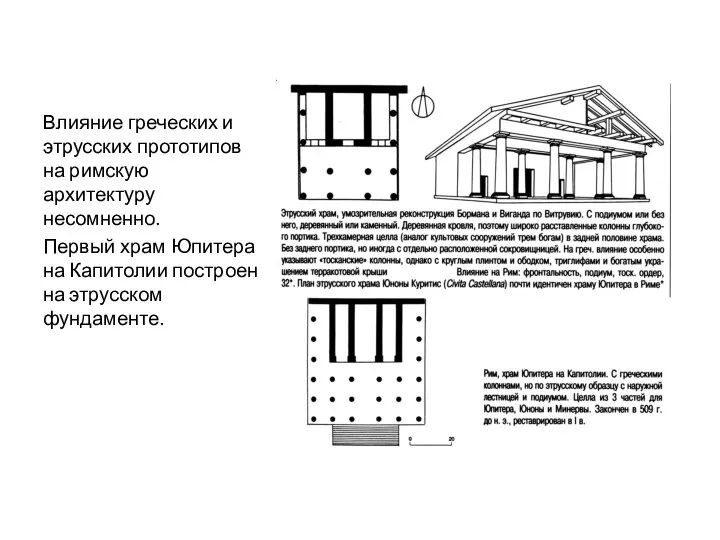 Влияние греческих и этрусских прототипов на римскую архитектуру несомненно. Первый храм