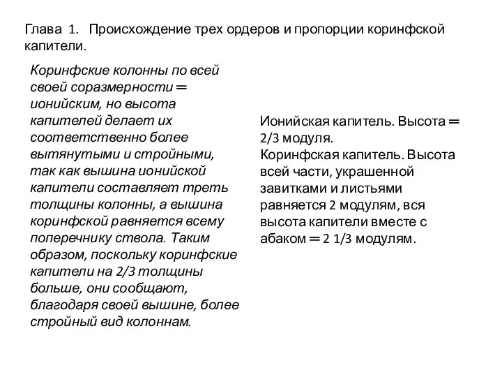 Глава 1. Происхождение трех ордеров и пропорции коринфской капители. Коринфские колонны