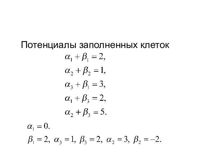 Потенциалы заполненных клеток