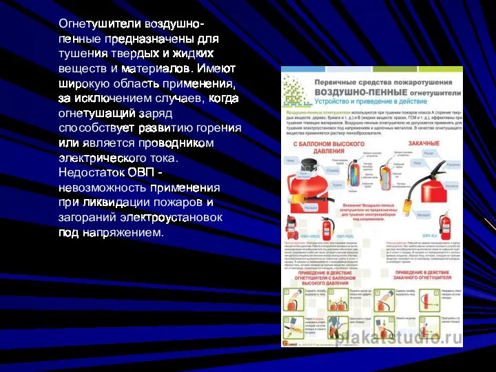 Огнетушители воздушно-пенные предназначены для тушения твердых и жидких веществ и материалов.