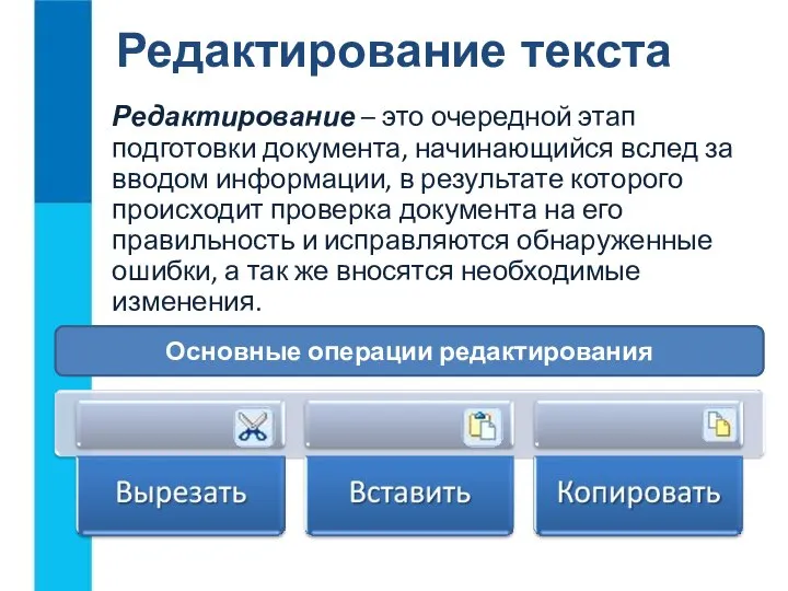 Редактирование – это очередной этап подготовки документа, начинающийся вслед за вводом