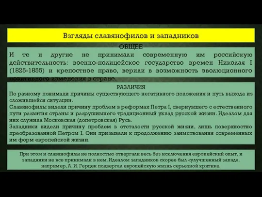 Взгляды славянофилов и западников ОБЩЕЕ И те и другие не принимали