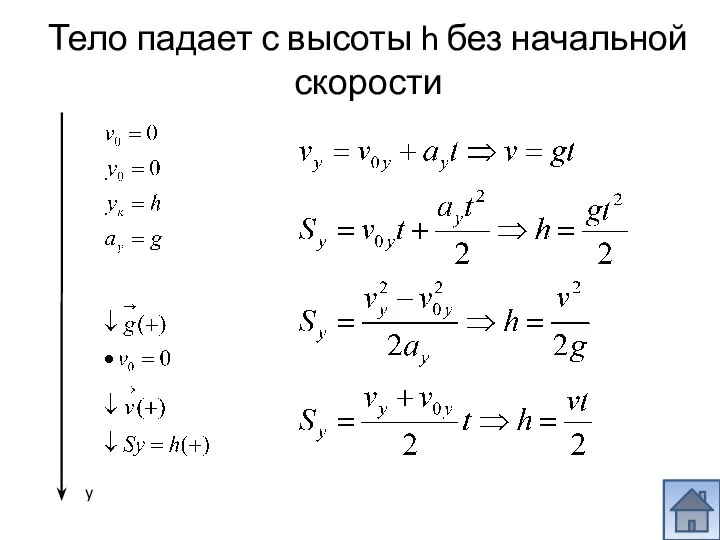 Тело падает с высоты h без начальной скорости y